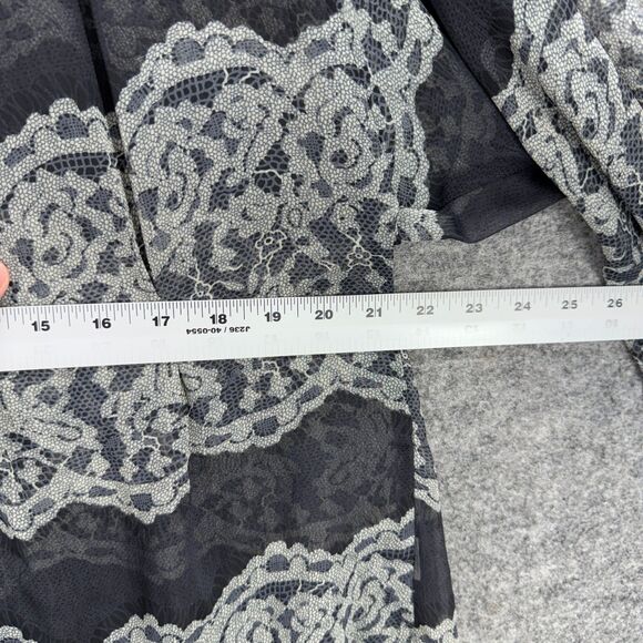 Figueroa & Flower Blouse Women M Medium Black Striped V-Neck 1/2 Button Sheer - Picture 4 of 6